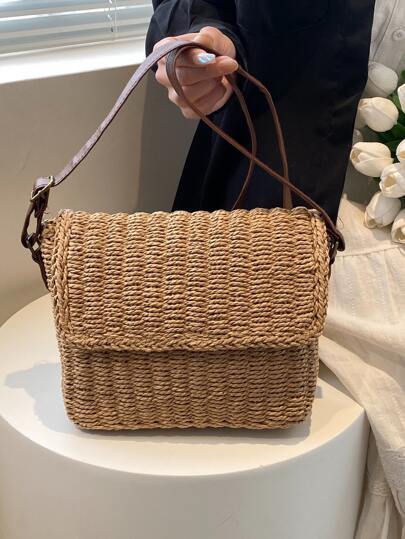 極簡翻蓋草編包