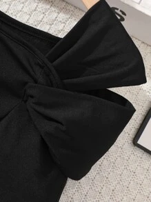 Girls Solid Asymmetrical Neck Tee - Black - View 5