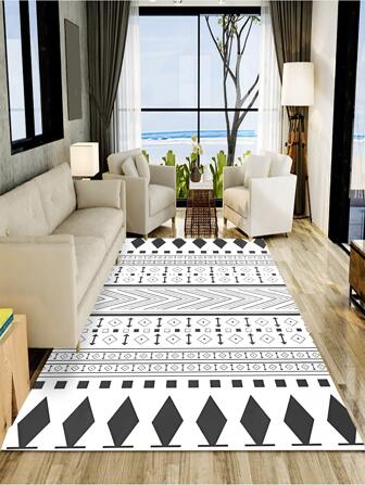 1pc Geometric Pattern Rug, Modern Polyester Rug For Home