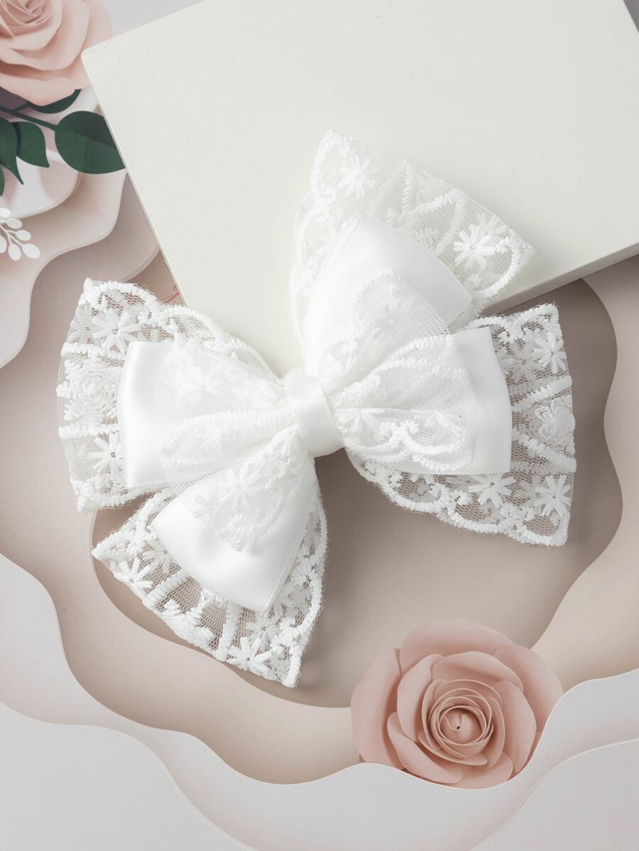 Kẹp tóc trang trí nơ cho bé gái mới biết đi - trắng - Xem 1