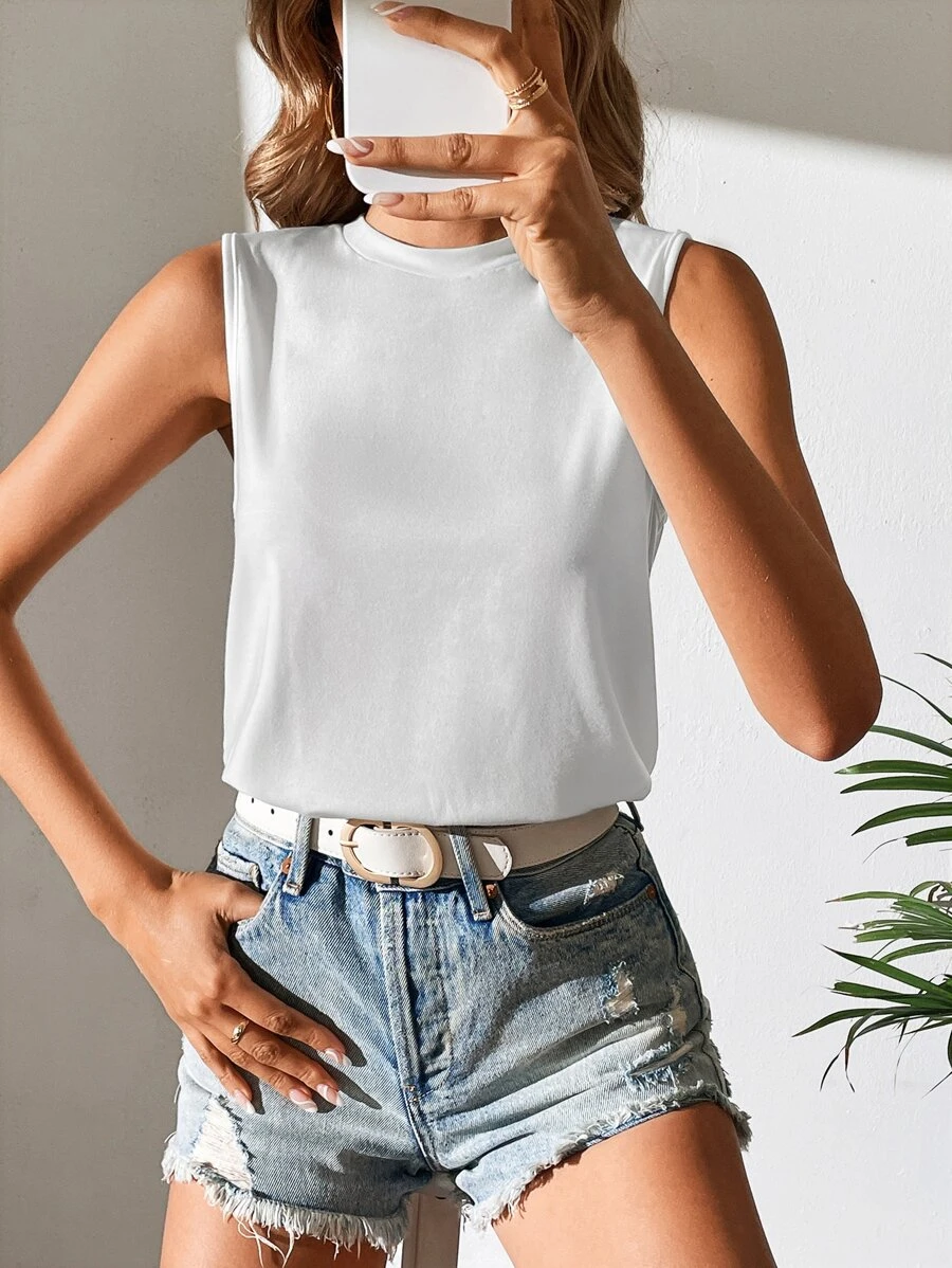 SHEIN Tall 素色背心上衣 - 白色 - 查看 1