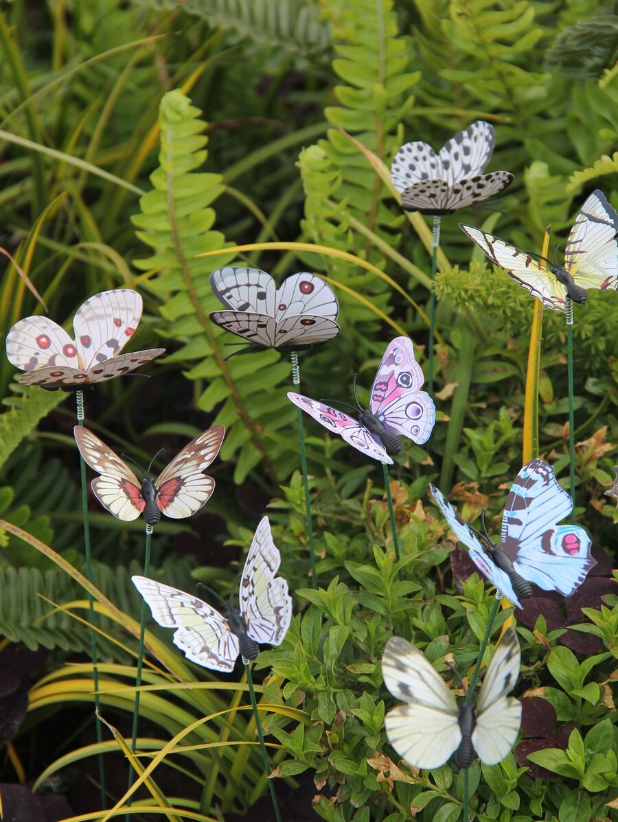 12入組/套PVC裝飾花園樁蝴蝶設計花園草坪通道露台裝飾品 - 彩色 - 查看 1