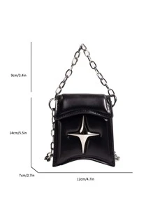 Mini Star Decor Satchel Flap Chain Square Bag - Black - View 3