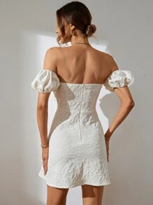 GENKIRA Vestido de hombros descubiertos girante delantero - Beis - Ver 2