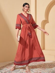 Modelyn Geo Print Belted Dress - Multicolor - View 3