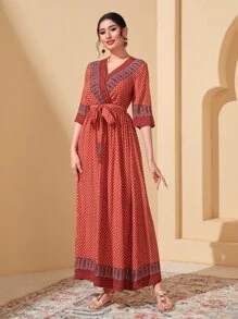 Modelyn Geo Print Belted Dress - Multicolor - View 4