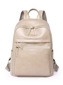 Waterproof,Lightweight Beige Classic Backpack Metal Decor Fashion Backpack - Beige - View 1