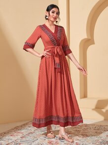 Modelyn Geo Print Belted Dress - Multicolor - View 1