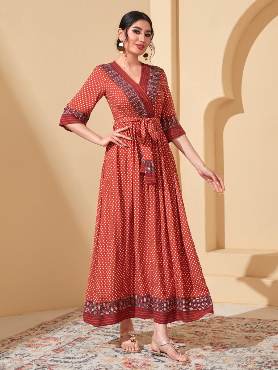 Modelyn Geo Print Belted Dress - Multicolor - View 1