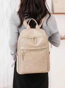 Waterproof,Lightweight Beige Classic Backpack Metal Decor Fashion Backpack - Beige - View 2
