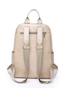 Waterproof,Lightweight Beige Classic Backpack Metal Decor Fashion Backpack - Beige - View 4