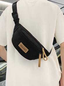 Men Letter Patch Bum Bag - Black - View 1