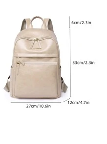 Waterproof,Lightweight Beige Classic Backpack Metal Decor Fashion Backpack - Beige - View 5