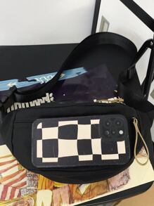 Men Letter Patch Bum Bag - Black - View 5