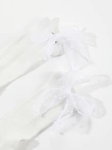 蝴蝶結裝飾中筒襪 - 白色 - 查看 3