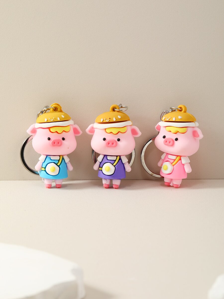 3入組卡通動物吊墜鑰匙圈 - 彩色 - 查看 1