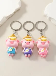 3入組卡通動物吊墜鑰匙圈 - 彩色 - 查看 2