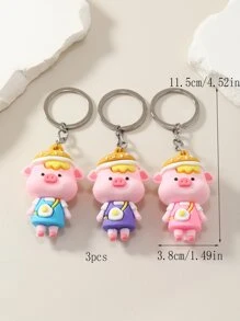 3入組卡通動物吊墜鑰匙圈 - 彩色 - 查看 3