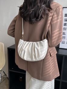 Bolso fruncido con estampado de letra - Beis - Ver 1