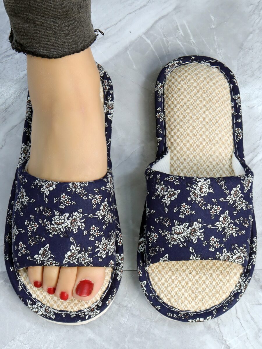 時尚臥室拖鞋適用於女士碎花圖案單帶家居拖鞋 - 彩色 - 查看 1