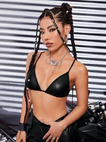 SHEIN ICON Solid Crop Cami Top With Fishnet Bolero - Black - View 4