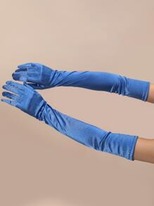 1 par de guantes largos de satén negro para mujeres, adecuados para fiestas de noche, eventos de boda - azul real - Ver 2