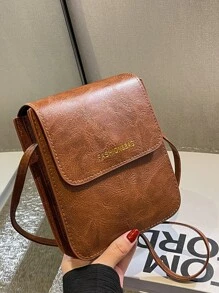 Mini Letter Graphic Flap Square Bag - Brown - View 1