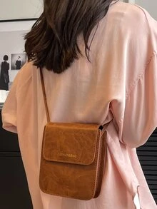 Mini Letter Graphic Flap Square Bag - Brown - View 2