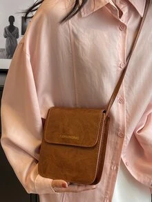 Mini Letter Graphic Flap Square Bag - Brown - View 4