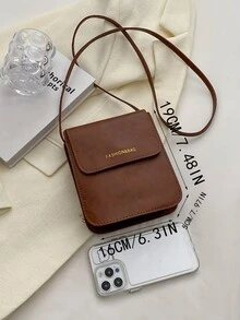 Mini Letter Graphic Flap Square Bag - Brown - View 5