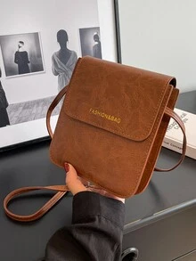 Mini Letter Graphic Flap Square Bag - Brown - View 6