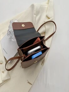 Mini Letter Graphic Flap Square Bag - Brown - View 7