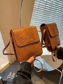 Mini Letter Graphic Flap Square Bag - Brown - View 8