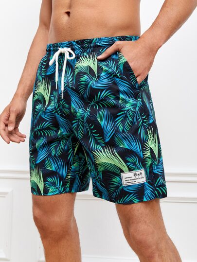 Uomo Shorts con stampa tropicale con coulisse a vita