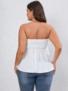 SHEIN Holidaya Plus Frill Trim Knot Front Peplum Tube Top - White - View 2