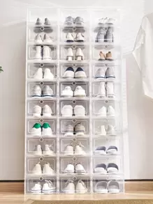 3pcs Transparent Foldable Shoe Organizer, Plastic Dust Proof Shoe Organizer Box For Household - Clear - View 1