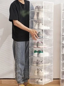 3pcs Transparent Foldable Shoe Organizer, Plastic Dust Proof Shoe Organizer Box For Household - Clear - View 6