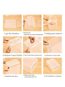 3pcs Transparent Foldable Shoe Organizer, Plastic Dust Proof Shoe Organizer Box For Household - Clear - View 8