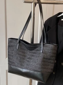 Túi rơm tối giản túi đi biển, hoàn hảo cho kỳ nghỉ du lịch bãi biển mùa hè - màu đen - Xem 1