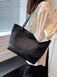 Túi rơm tối giản túi đi biển, hoàn hảo cho kỳ nghỉ du lịch bãi biển mùa hè - màu đen - Xem 2