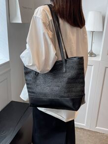 Túi rơm tối giản túi đi biển, hoàn hảo cho kỳ nghỉ du lịch bãi biển mùa hè - màu đen - Xem 3