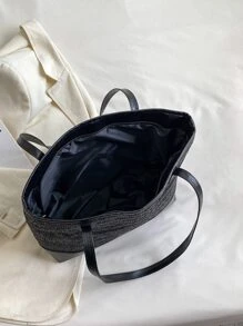 Túi rơm tối giản túi đi biển, hoàn hảo cho kỳ nghỉ du lịch bãi biển mùa hè - màu đen - Xem 4