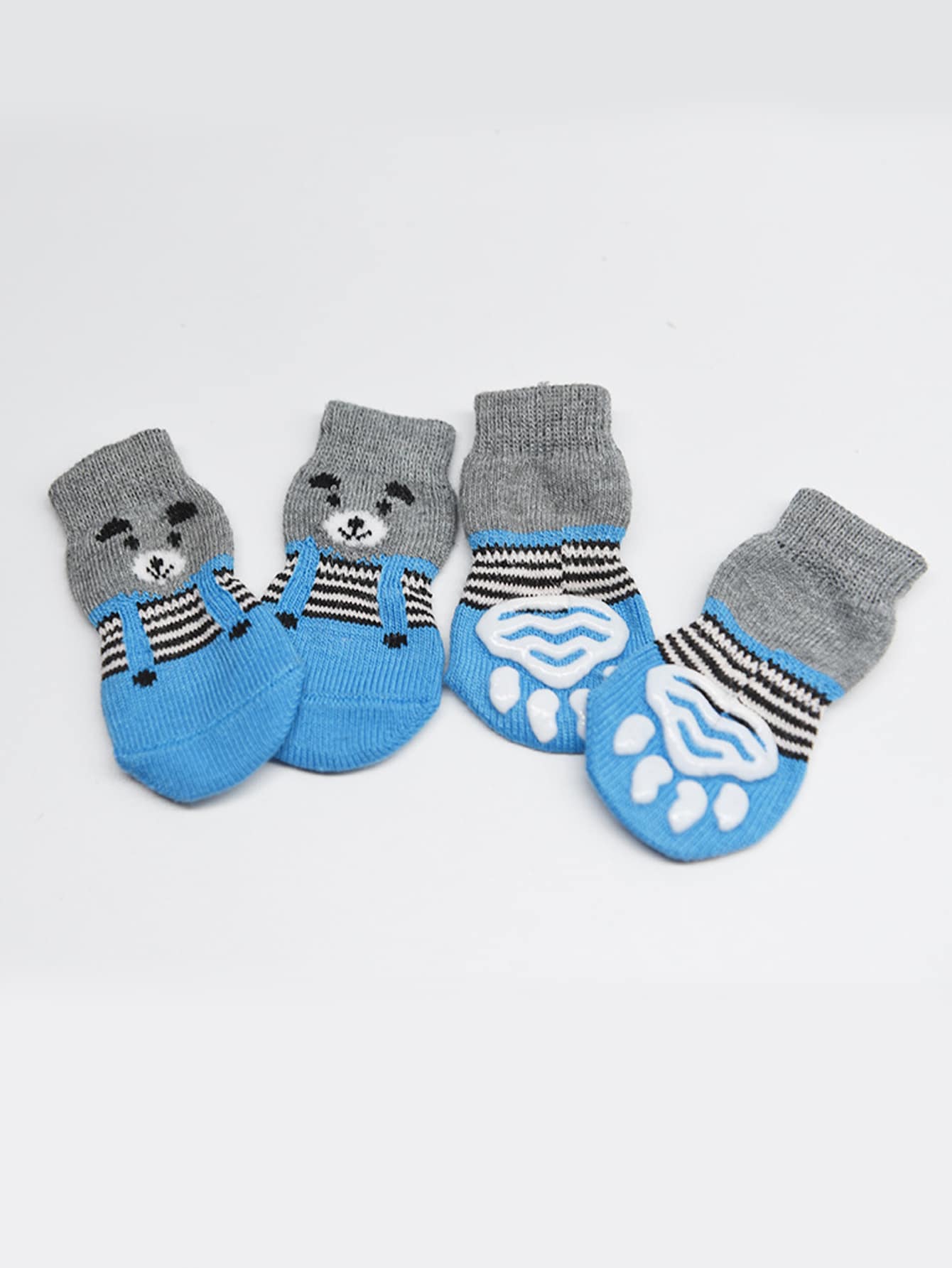 4pcs Cartoon Graphic Anti-slip Pet Socks - Light Grey - View 1