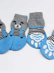 4pcs Cartoon Graphic Anti-slip Pet Socks - Light Grey - View 3