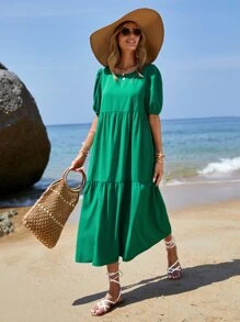 EMERY ROSE 素色荷葉邊娃娃裙 - 綠色 - 查看 4