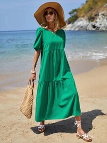 EMERY ROSE 素色荷葉邊娃娃裙 - 綠色 - 查看 1