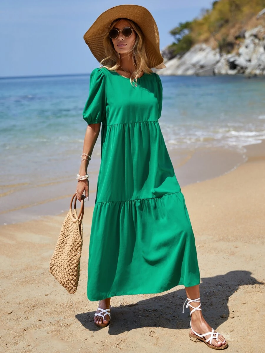EMERY ROSE 素色荷葉邊娃娃裙 - 綠色 - 查看 1