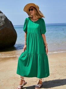 EMERY ROSE 素色荷葉邊娃娃裙 - 綠色 - 查看 3