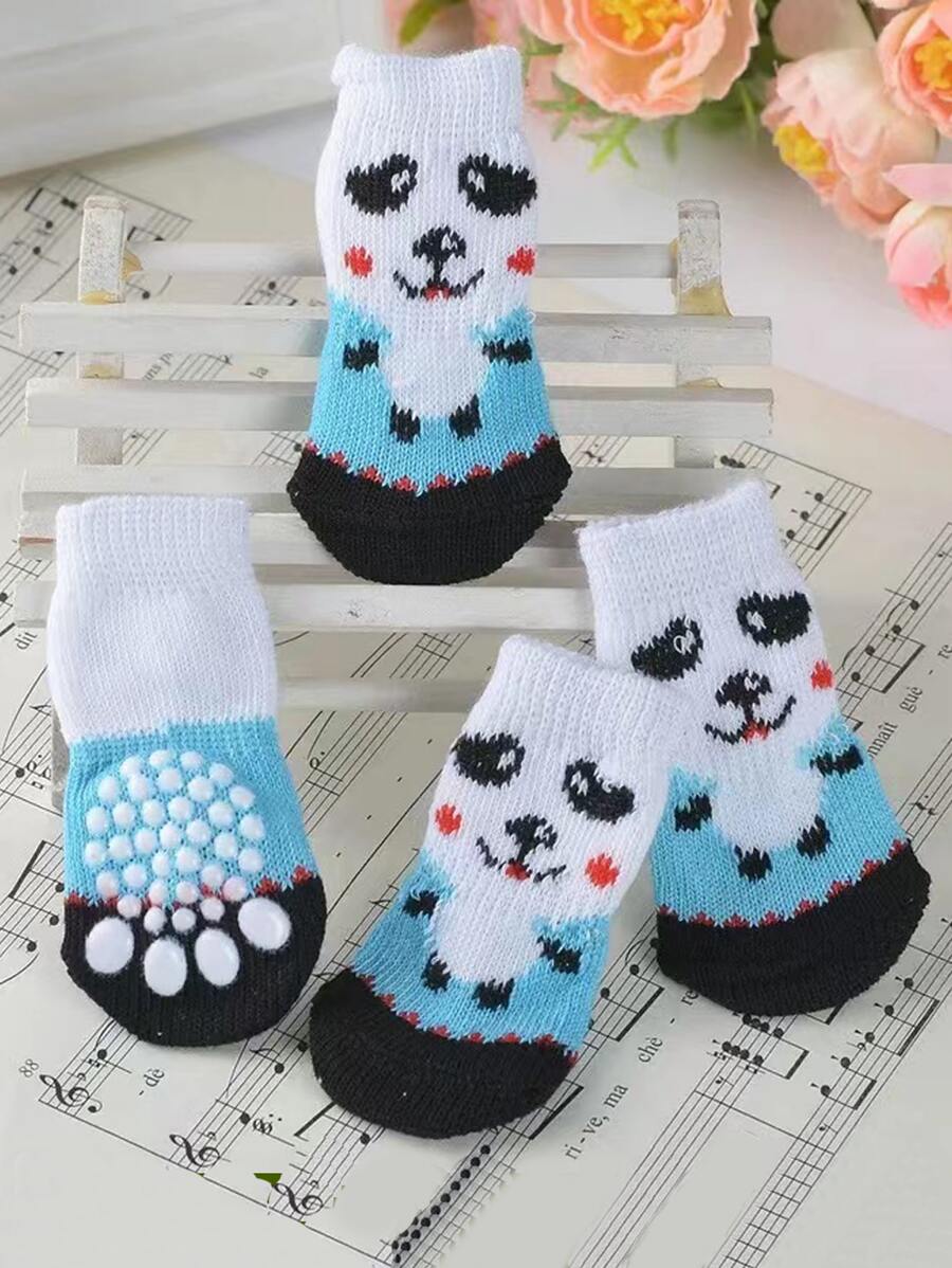 4pcs Cartoon Graphic Anti-slip Pet Socks - Multicolor - View 1