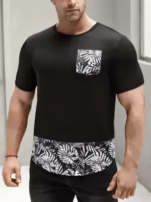 Manfinity Men Tropical Print Pocket Patched Tee - Black - View 1